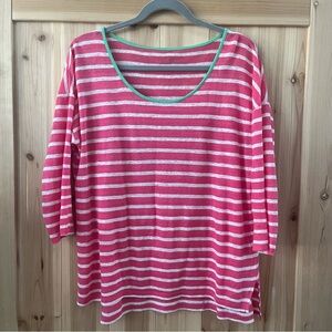 Talbots Pink and White Striped Top with Green Trim